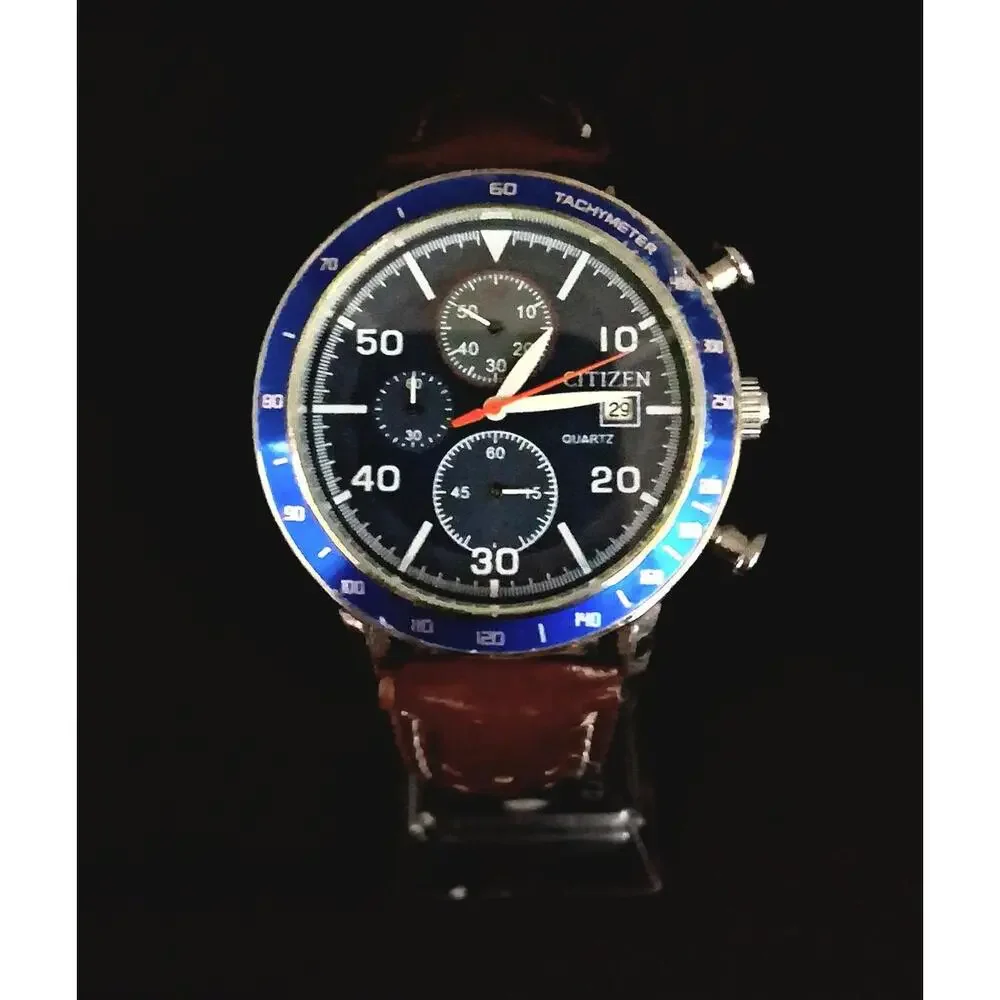 Gentlemens Citizen Chronograph Leather Date‎ Wrist Watch